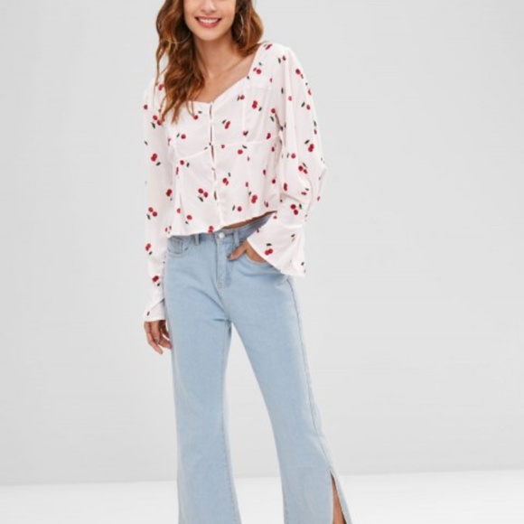 NWT Flare Sleeve Blouse with Cherry Print - Picture 4 of 4